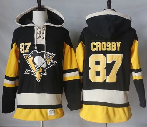 Penguins #87 Sidney Crosby Black Alternate Sawyer Hooded Sweatshirt Stitched NHL Jersey - Click Image to Close